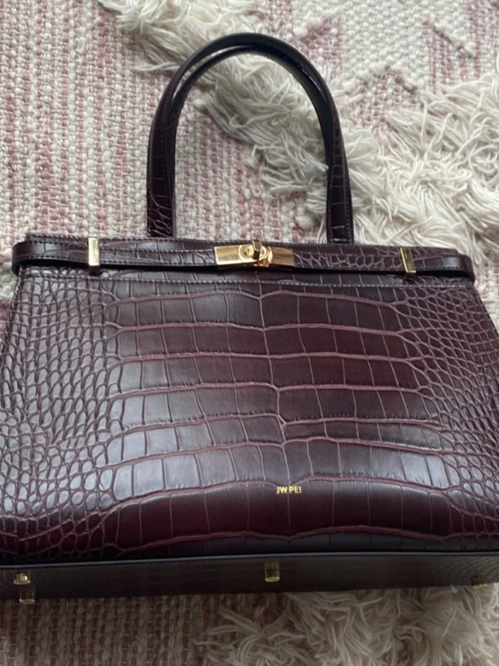 JW PEI Burgundy Croc-Embossed Tote with Gold Hardware NWT - Picture 3 of 6